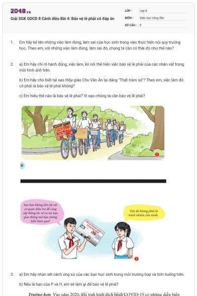 Giải SGK GDCD 8 Cánh diều Bài 4: Bảo vệ lẽ phải có đáp án