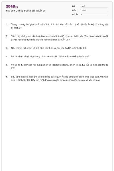 Giải SGK Lịch sử 8 CTST Bài 17: Ấn Độ