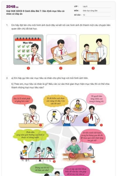 Giải SGK GDCD 8 Cánh diều Bài 7: Xác định mục tiêu cá nhân có đáp án