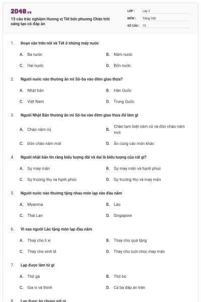 15 câu trắc nghiệm Hương vị Tết bốn phương  Chân trời sáng tạo có đáp án