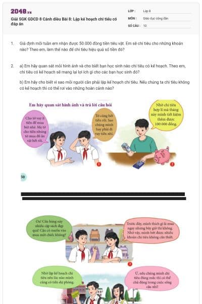 Giải SGK GDCD 8 Cánh diều Bài 8: Lập kế hoạch chi tiểu có đáp án