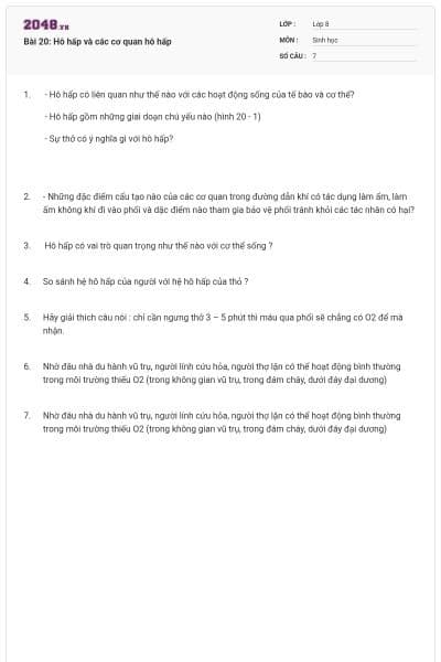 Bài 20: Hô hấp và các cơ quan hô hấp