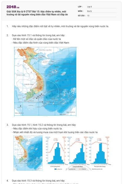 Giải SGK Địa lý 8 CTST Bài 15: Đặc điểm tự nhiên, môi trường và tài nguyên vùng biển đảo Việt Nam có đáp án