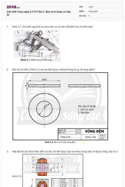 Giải SGK Công nghệ 8 CTST Bài 3. Bản vẽ kĩ thuật có đáp án