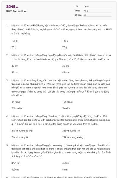 Bài 2: Con lắc lò xo