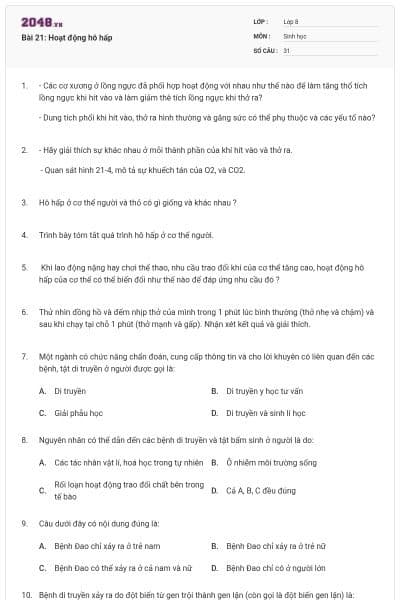 Bài 21: Hoạt động hô hấp