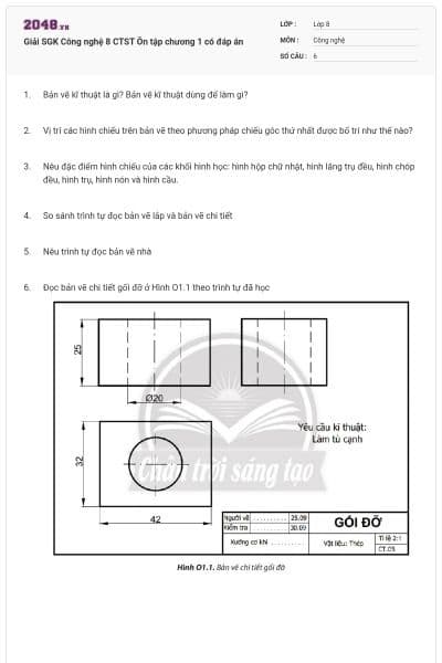 Giải SGK Công nghệ 8 CTST Ôn tập chương 1 có đáp án