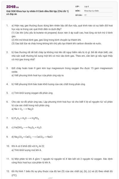 Giải SGK Khoa học tự nhiên 8 Cánh diều Bài tập (Chủ đề 1) có đáp án