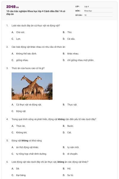 10 câu trắc nghiệm Khoa học lớp 4 Cánh diều Bài 14 có đáp án