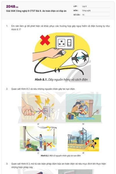 Giải SGK Công nghệ 8 CTST Bài 8. An toàn điện có đáp án