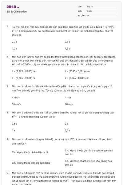 Bài 3: Con lắc đơn