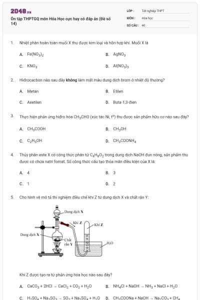 Ôn tập THPTGQ môn Hóa Học cực hay có đáp án (Đề số 14)