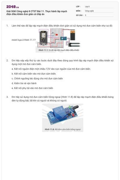 Giải SGK Công nghệ 8 CTST Bài 11. Thực hành lắp mạch điện điều khiển đơn giản có đáp án