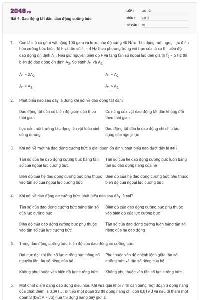 Bài 4: Dao động tắt dần, dao động cưỡng bức