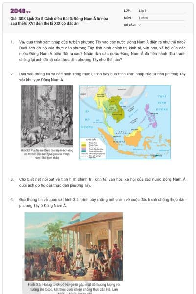 Giải SGK Lịch Sử 8 Cánh diều Bài 3: Đông Nam Á từ nửa sau thế kỉ XVI đến thế kỉ XIX có đáp án