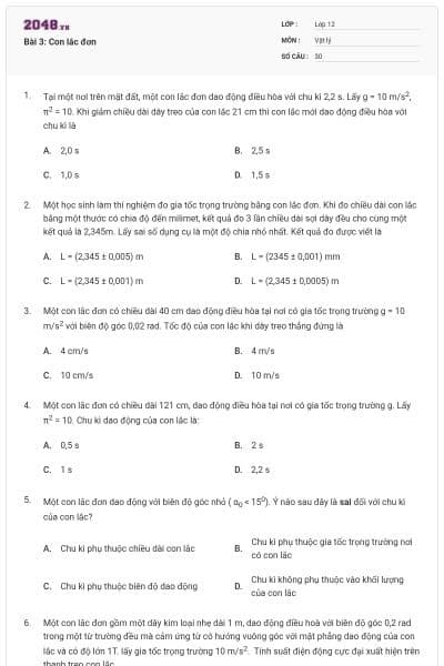 Bài 3: Con lắc đơn