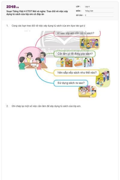 Soạn Tiếng Việt 4 CTST Nói và nghe: Trao đổi về việc xây dựng tủ sách của lớp em có đáp án