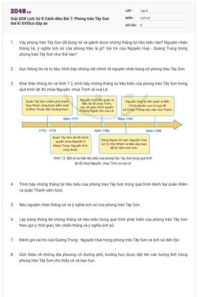 Giải SGK Lịch Sử 8 Cánh diều Bài 7: Phong trào Tây Sơn thế kỉ XVIIIcó đáp án