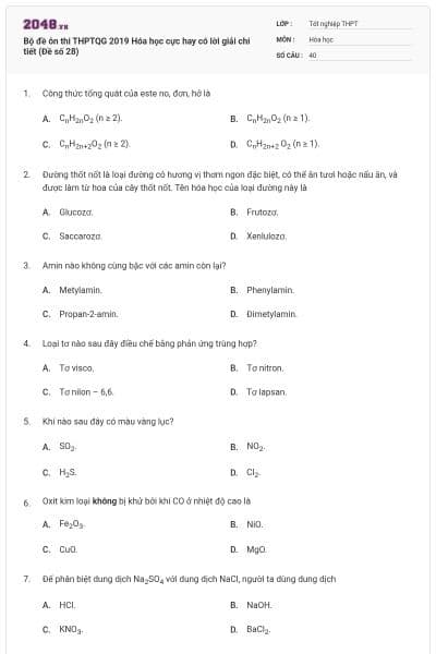 Bộ đề ôn thi THPTQG 2019 Hóa học cực hay có lời giải chi tiết (Đề số 28)