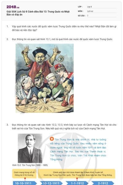 Giải SGK Lịch Sử 8 Cánh diều Bài 13: Trung Quốc và Nhật Bản có đáp án