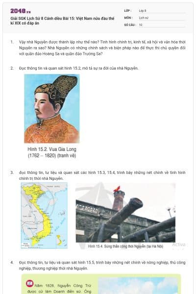 Giải SGK Lịch Sử 8 Cánh diều Bài 15: Việt Nam nửa đầu thế kỉ XIX có đáp án