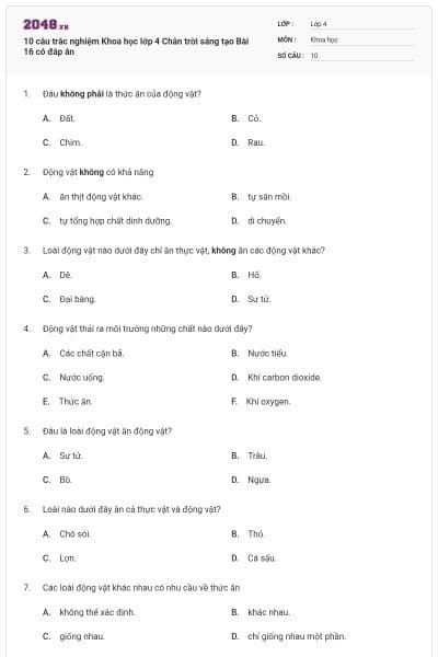 10 câu trắc nghiệm Khoa học lớp 4 Chân trời sáng tạo Bài 16 có đáp án