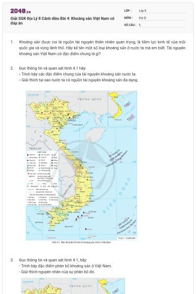 Giải SGK Địa Lý 8 Cánh diều Bài 4: Khoáng sản Việt Nam có đáp án