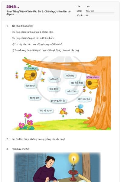 Soạn Tiếng Việt 4 Cánh diều Bài 2: Chăm học, chăm làm có đáp án