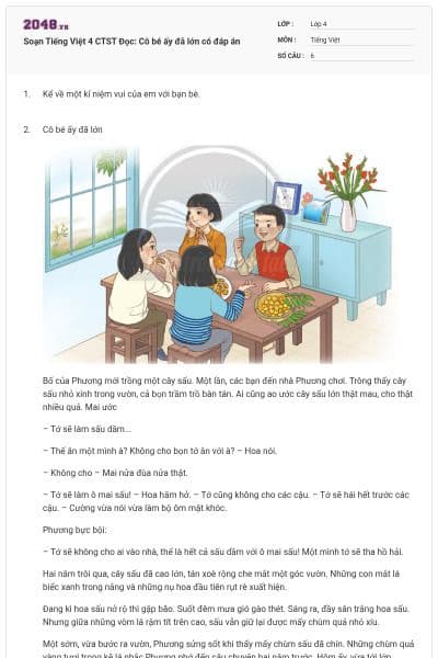 Soạn Tiếng Việt 4 CTST Đọc: Cô bé ấy đã lớn có đáp án