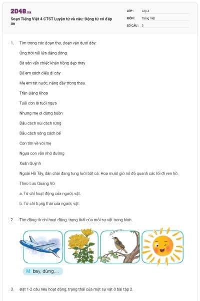 Soạn Tiếng Việt 4 CTST Luyện từ và câu: Động từ có đáp án