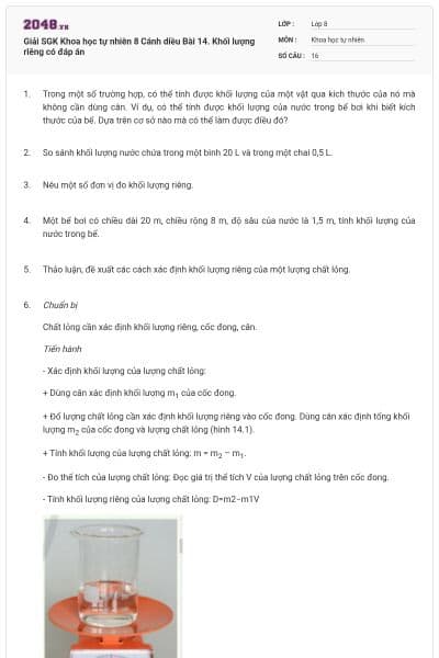 Giải SGK Khoa học tự nhiên 8 Cánh diều Bài 14. Khối lượng riêng có đáp án