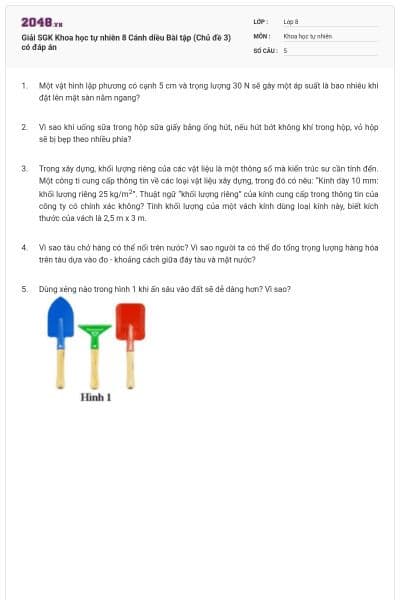 Giải SGK Khoa học tự nhiên 8 Cánh diều Bài tập (Chủ đề 3) có đáp án