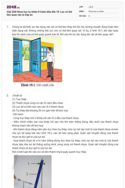 Giải SGK Khoa học tự nhiên 8 Cánh diều Bài 18: Lực có thể làm quay vật có đáp án