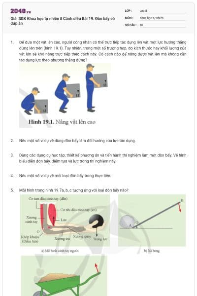 Giải SGK Khoa học tự nhiên 8 Cánh diều Bài 19. Đòn bẩy có đáp án