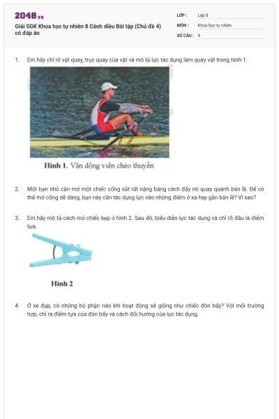 Giải SGK Khoa học tự nhiên 8 Cánh diều Bài tập (Chủ đề 4) có đáp án