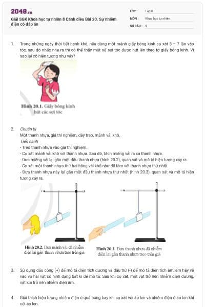 Giải SGK Khoa học tự nhiên 8 Cánh diều Bài 20. Sự nhiễm điện có đáp án