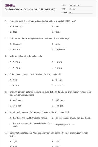 Tuyển tập đề ôn thi Hóa Học cực hay có đáp án (Đề số 1)