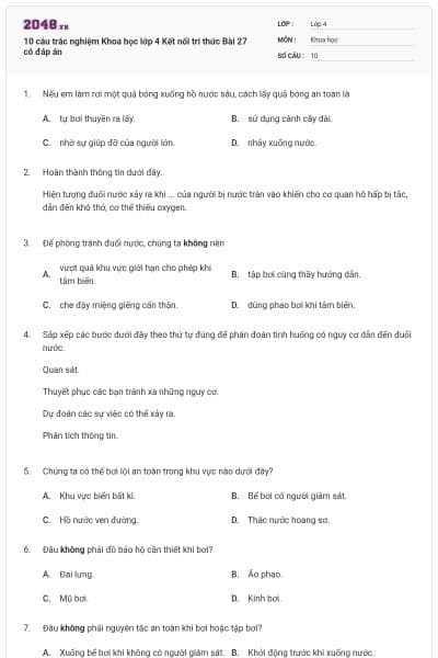 10 câu trắc nghiệm Khoa học lớp 4 Kết nối tri thức Bài 27 có đáp án