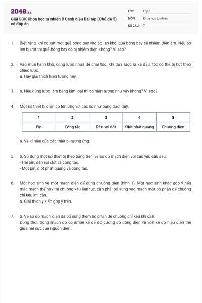 Giải SGK Khoa học tự nhiên 8 Cánh diều Bài tập (Chủ đề 5) có đáp án