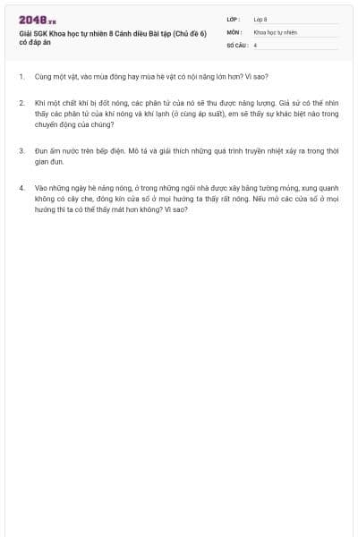 Giải SGK Khoa học tự nhiên 8 Cánh diều Bài tập (Chủ đề 6) có đáp án