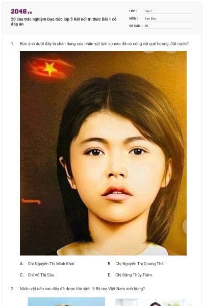 20 câu trắc nghiệm Đạo đức lớp 5 Kết nối tri thức Bài 1 có đáp án