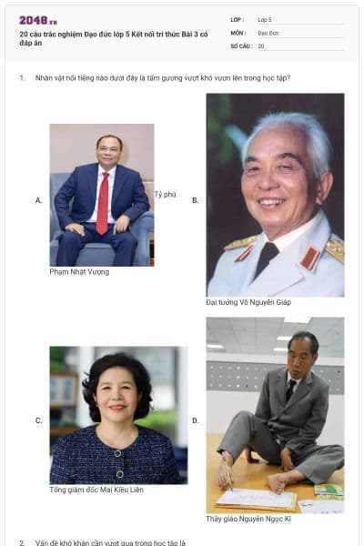 20 câu trắc nghiệm Đạo đức lớp 5 Kết nối tri thức Bài 3 có đáp án