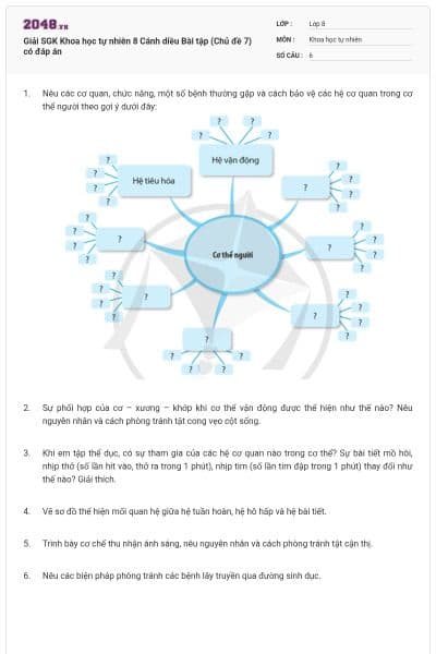 Giải SGK Khoa học tự nhiên 8 Cánh diều Bài tập (Chủ đề 7) có đáp án