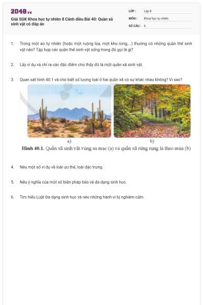 Giải SGK Khoa học tự nhiên 8 Cánh diều Bài 40: Quần xã sinh vật có đáp án
