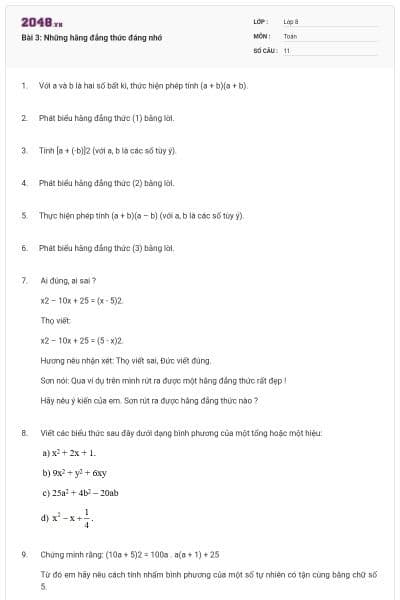 Bài 3: Những hằng đẳng thức đáng nhớ