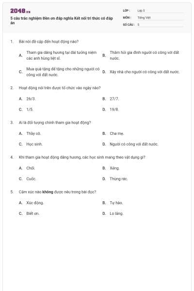 5 câu trắc nghiệm Đền ơn đáp nghĩa Kết nối tri thức có đáp án