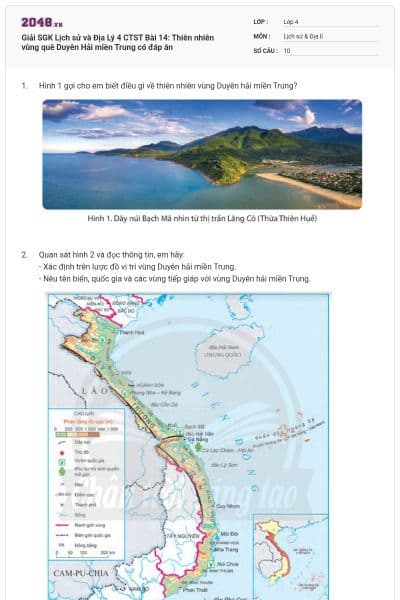 Giải SGK Lịch sử và Địa Lý 4 CTST Bài 14: Thiên nhiên vùng quê Duyên Hải miền Trung có đáp án