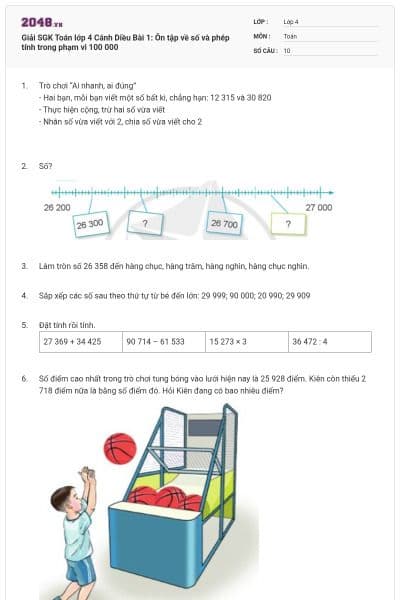 Giải SGK Toán lớp 4 Cánh Diều Bài 1: Ôn tập về số và phép tính trong phạm vi 100 000