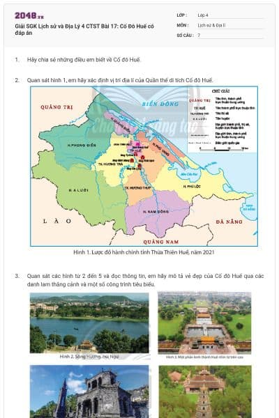 Giải SGK Lịch sử và Địa Lý 4 CTST Bài 17: Cố Đô Huế có đáp án