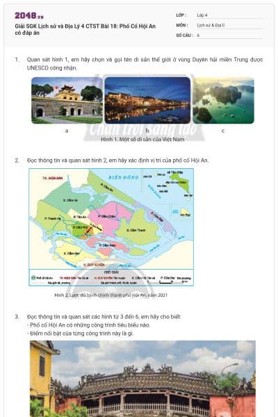 Giải SGK Lịch sử và Địa Lý 4 CTST Bài 18: Phố Cổ Hội An có đáp án